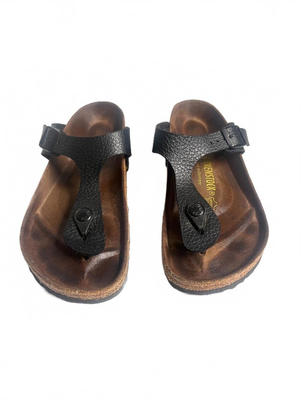 Birkenstock | Women’s Gizeh Black Pebbled Leather Thing Sandal Size 5 (36)